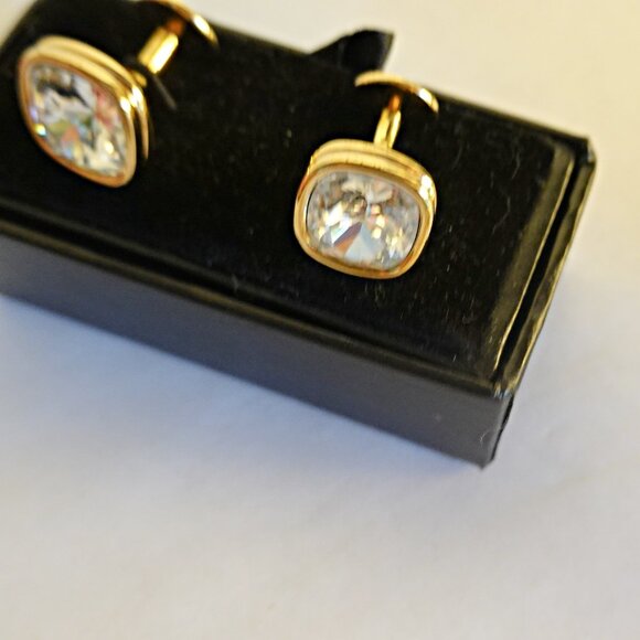 Men's Clear Faceted Crystal Cufflinks Gold Tone - Picture 2 of 2